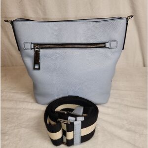 Marc Jacobs Gotham Pebble Leather Adjustable Crossbody Bucket Bag, Sky Blue